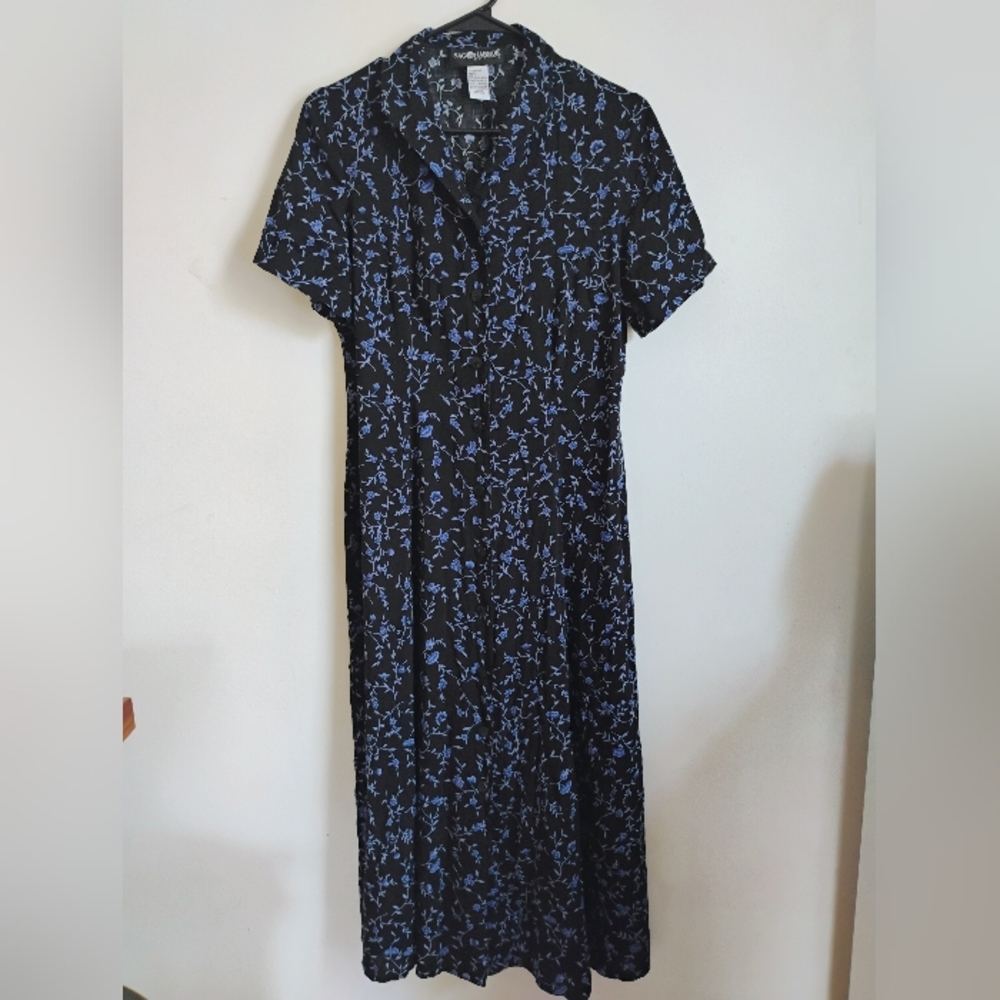 Sag Harbor | Vintage Black+ Purple Floral Button-down Maxi Dress | 12P | EUC